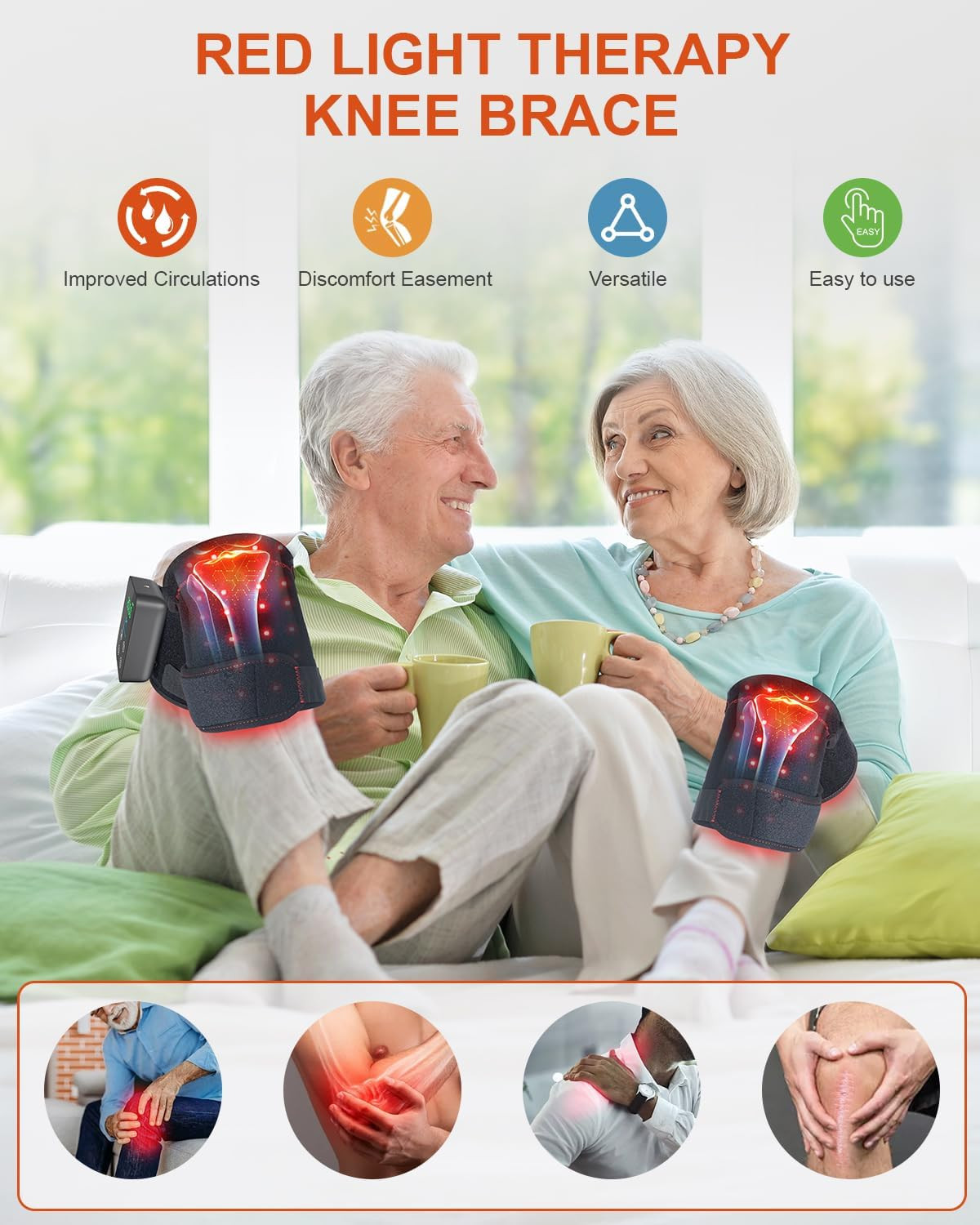 Red Light Therapy Knee Brace Wireless Rechargeable with Pulse & Heating Modes, 6