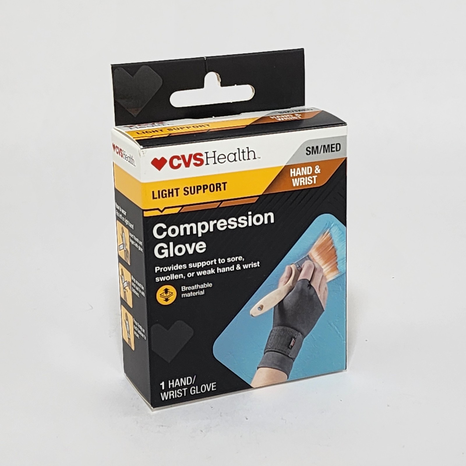 New! CVS Health Compression Glove Hand & Wrist Size S/M Light Support (Grey)