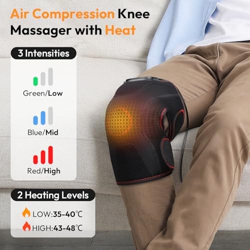 QUINEAR KNEE MASSAGER WITH AIR COMPRESSION AND HEAT, KNEE BRACE – BLACK RED