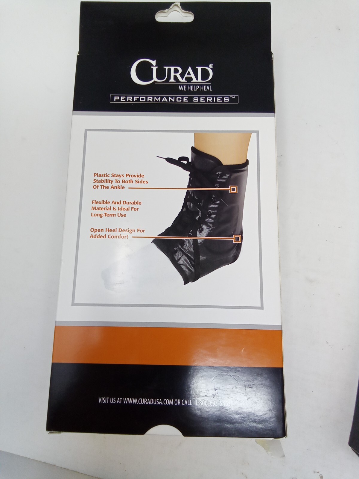 Curad Performance Series Ankle Support Lace Up Vinyl Brace Black Small box damag