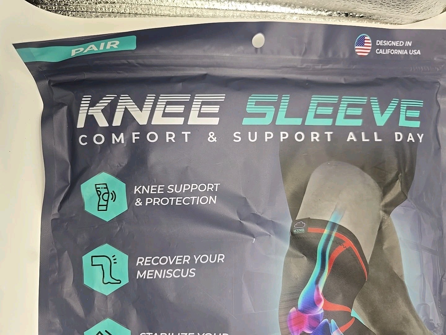 MODVEL MV-605 Knee Compression Sleeve Brace Pair XL Gray Turquoise 2 Pack