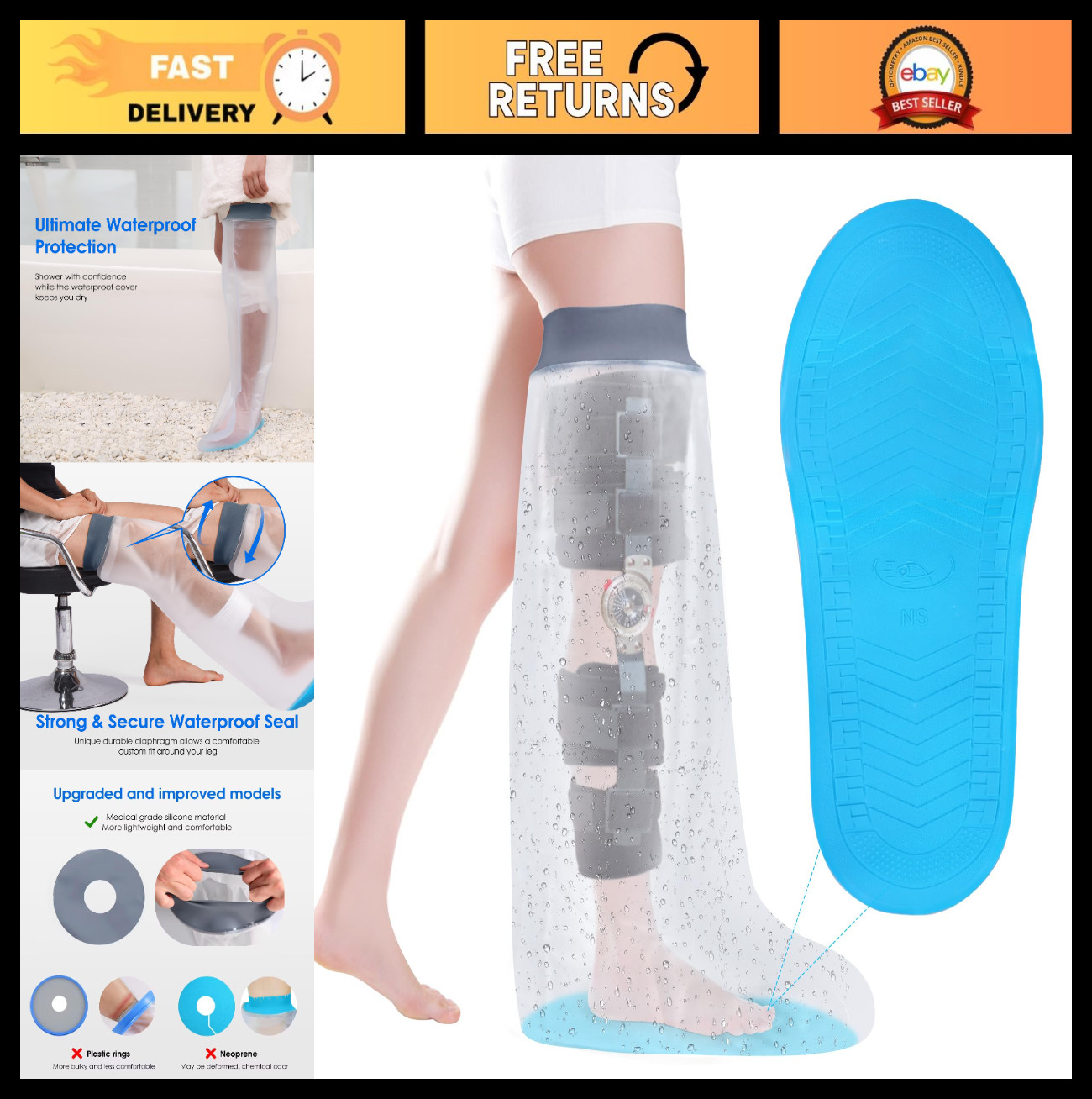 Waterproof Shower Cast Cover for Ankle Wound Protection – Reusable Watertight Ba