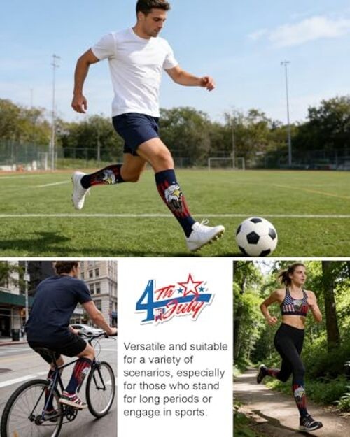 2 Pairs 4th of July Knee High Socks for Women Men, Funny Eagle American Flag