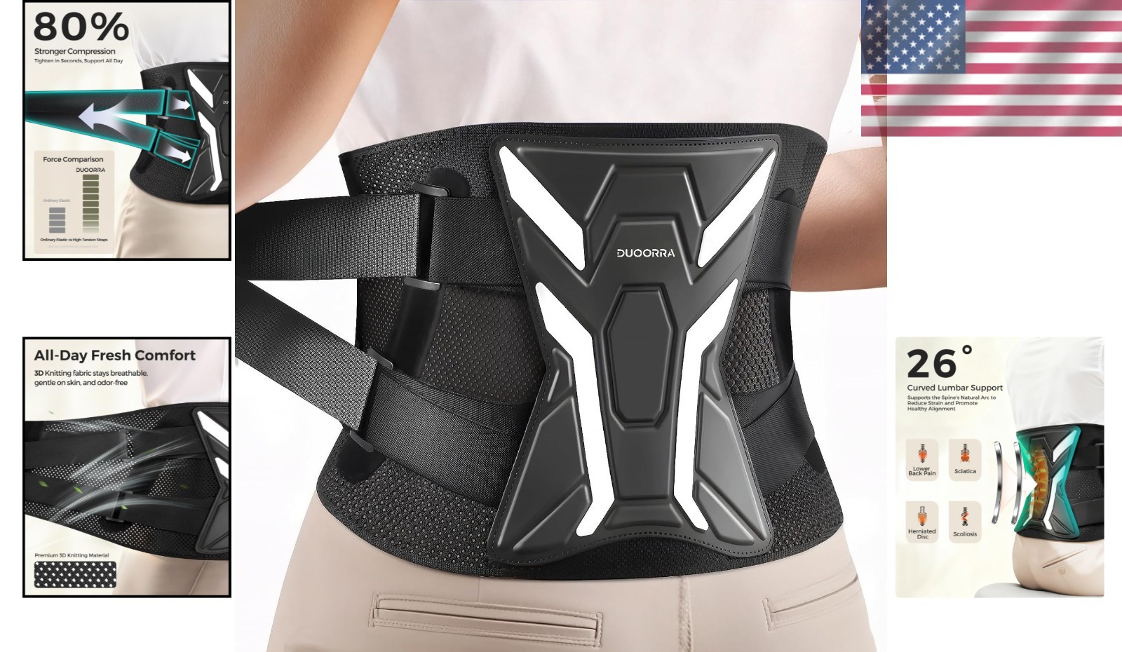Ergonomic Breathable Back Support Brace for Men & Women – Lower Back Pain Relief