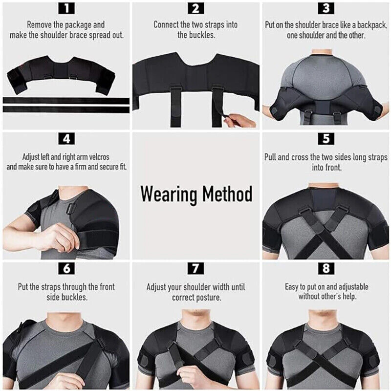 Double Shoulder Brace Torn Rotator Cuff Joint Pain Relief Support Therapy Wrap