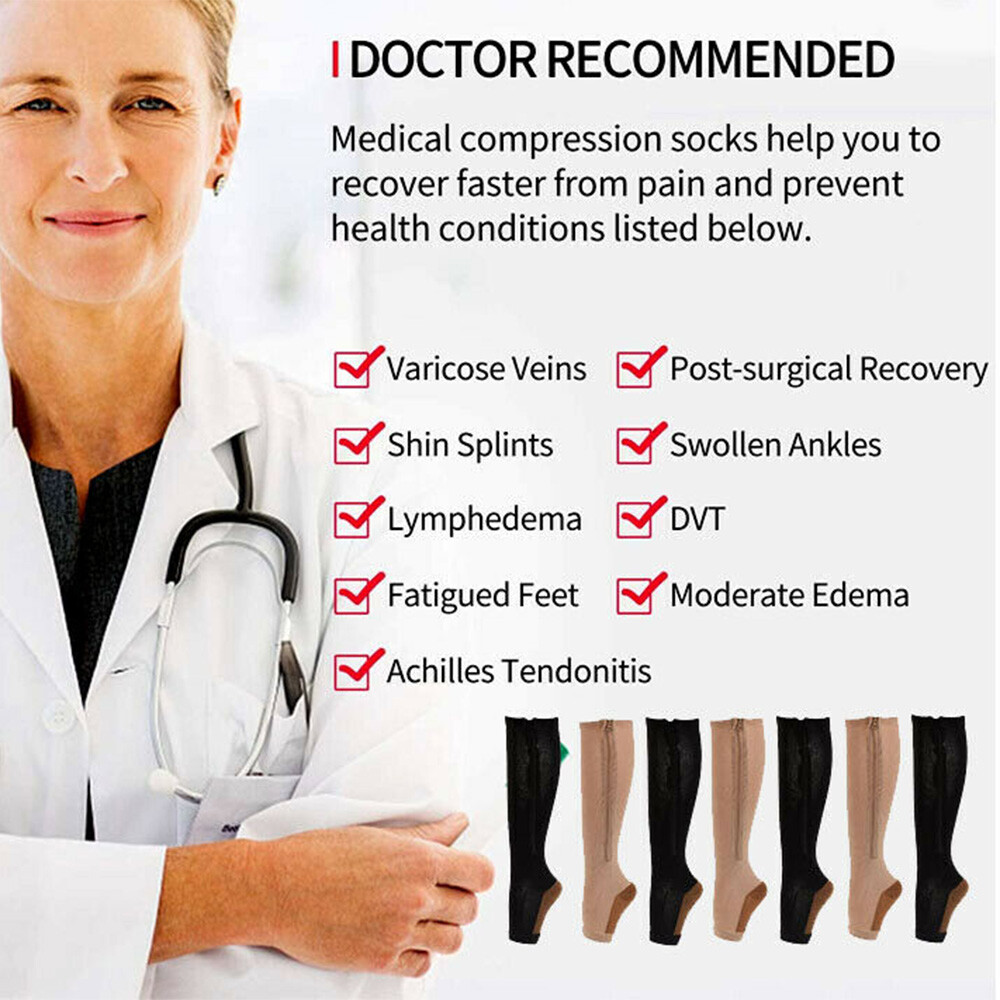 Zipper Compression Socks Stockings 20-30mmHg Sport Varicose Veins Arthritis Wrap