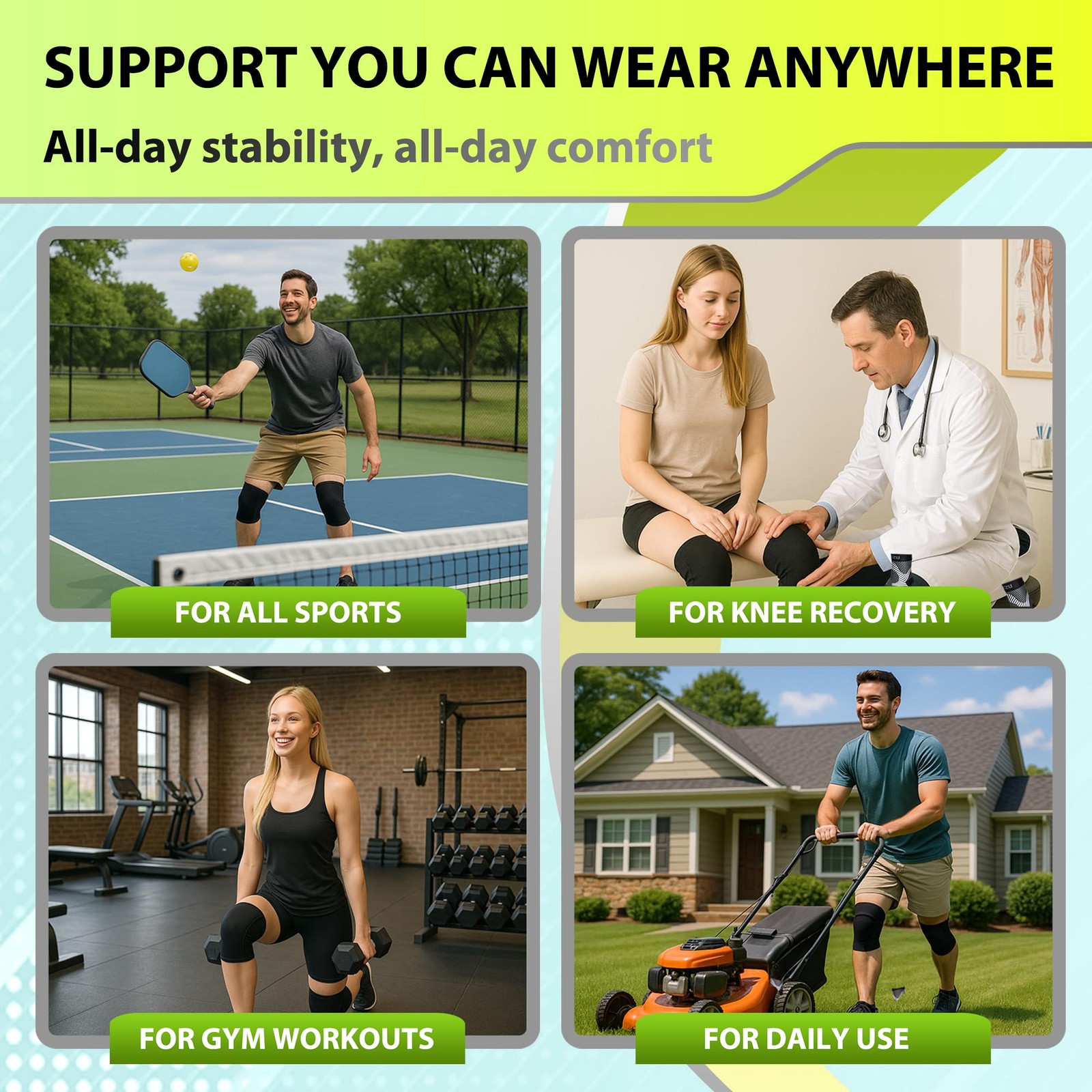 Compression Knee Sleeve 1 Pair – Knee Braces for Knee Pain for Men and Women, L