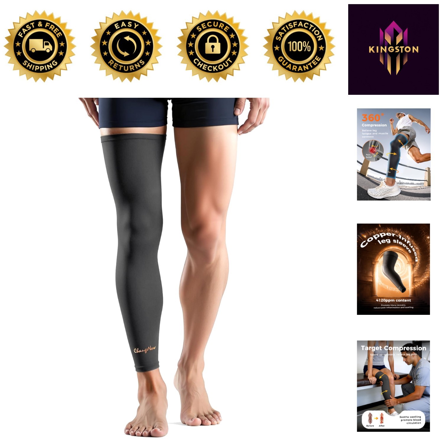 Lightweight Copper-Infused Leg Compression Sleeve – M for Fast Muscle Recovery