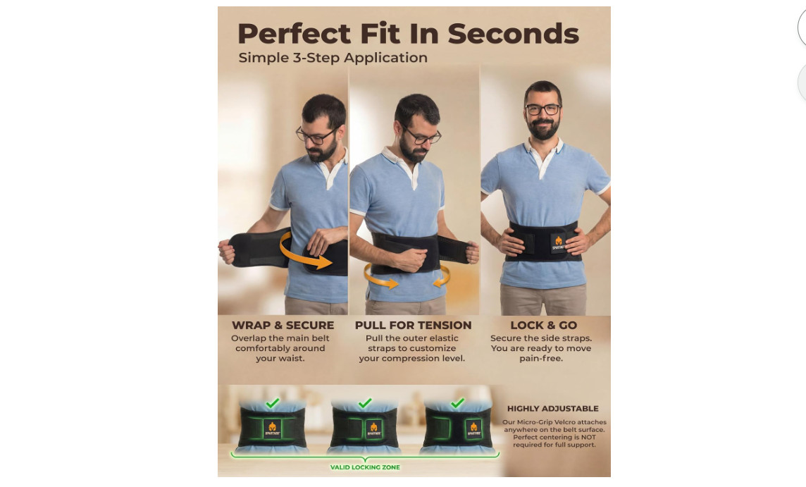 Sparthos Back Brace for Women & Men, Sciatica, Lower Back Pain – Black-L | SIZE