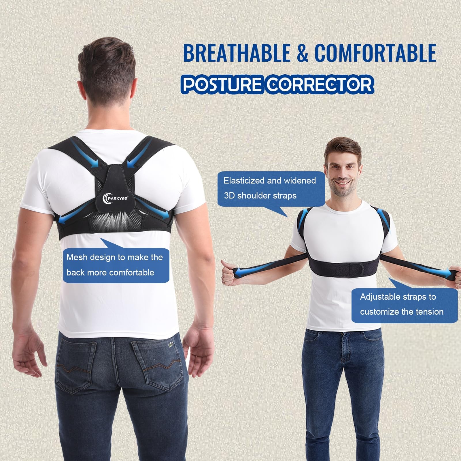 Paskyee Posture Corrector for Men & Women, Adjustable Back Brace, Neck, Shoulder