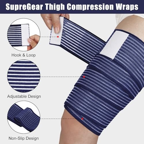2 Pcs Hamstring and Thigh Compression Wraps, Adjustable 150 cm/59 in Dark Blue