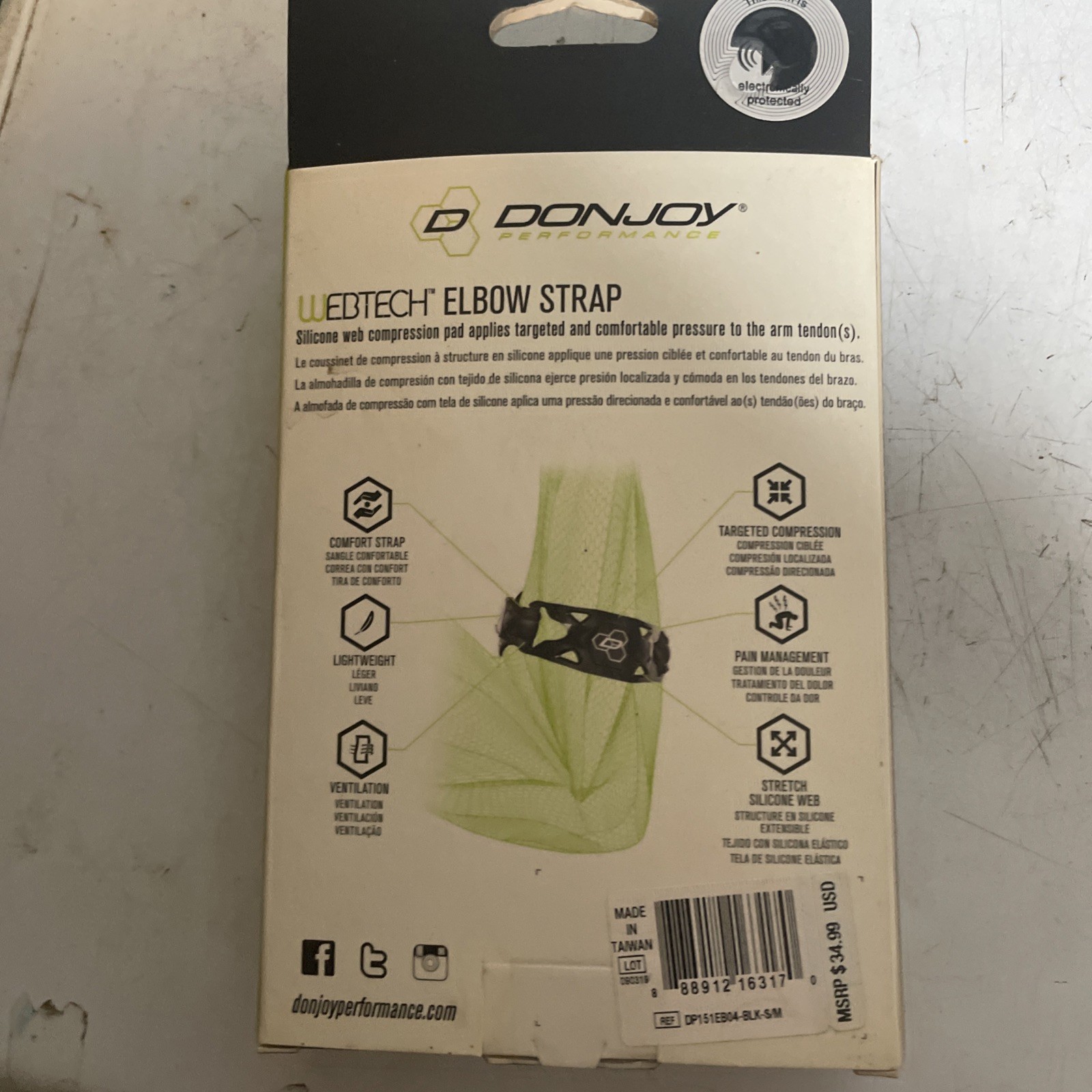 NEW DonJoy Performance Webtech Silicone R/L Elbow Strap Black S/M Small/Medium