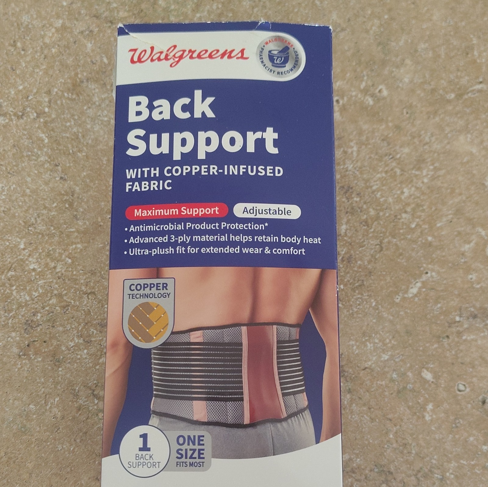 Walgreens Copper-Infused Back Support Brace Adjustable, One Size, Black