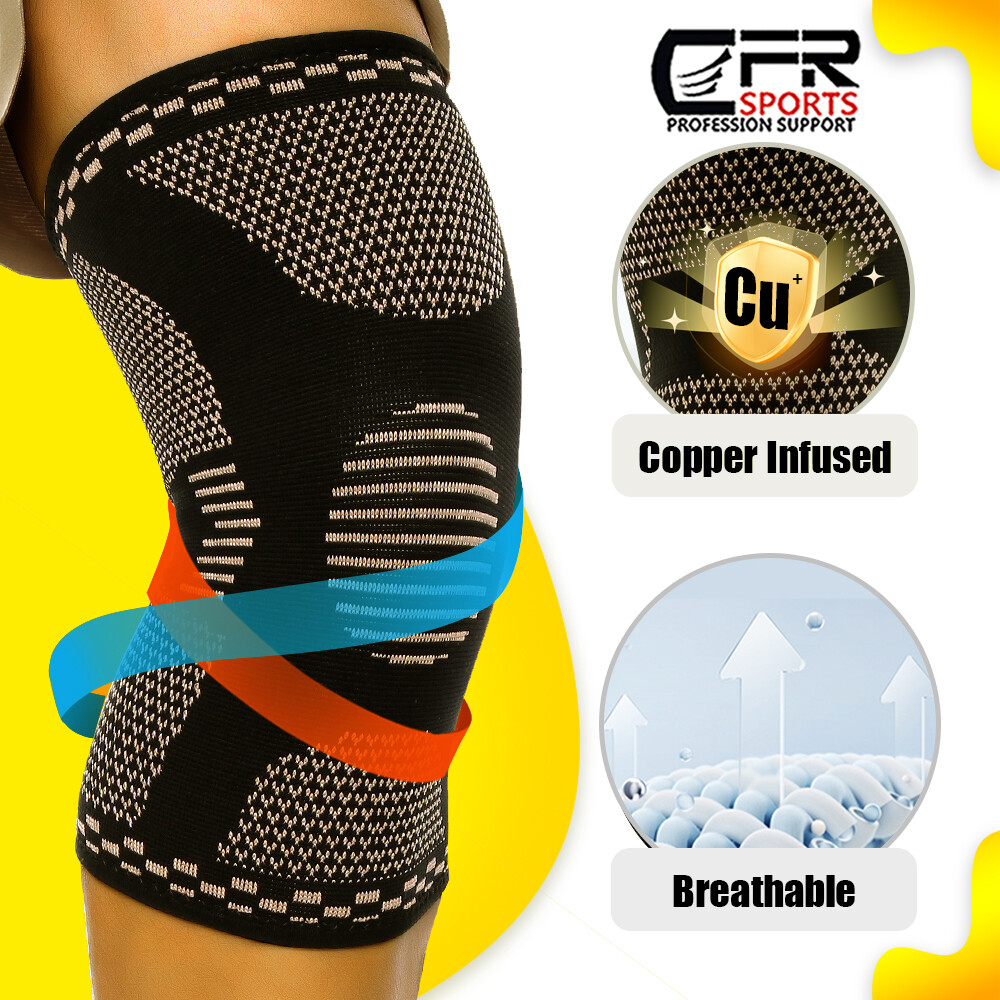 Copper infused Pro Series Performance Compression Knee Sleeve Brace S M L