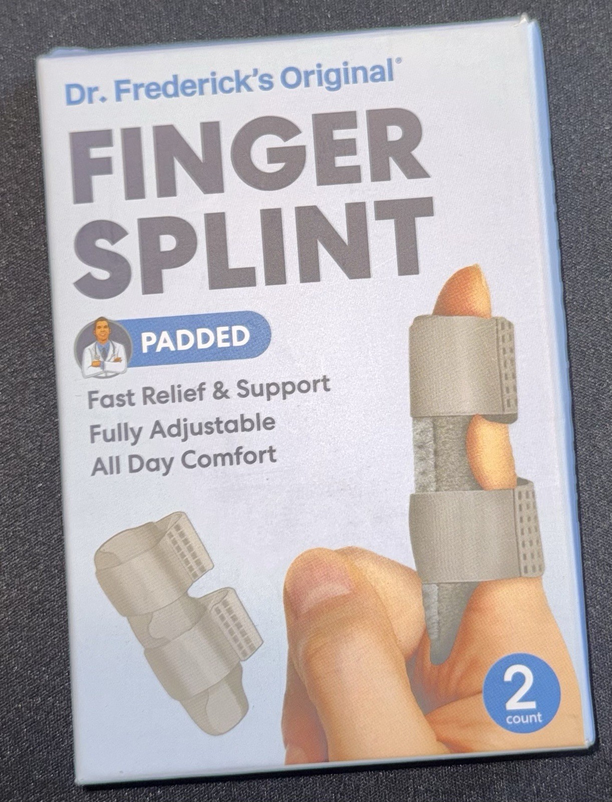Dr. Frederick’s Original Grey Padded Finger Splint (2-Count) Adjustable Support