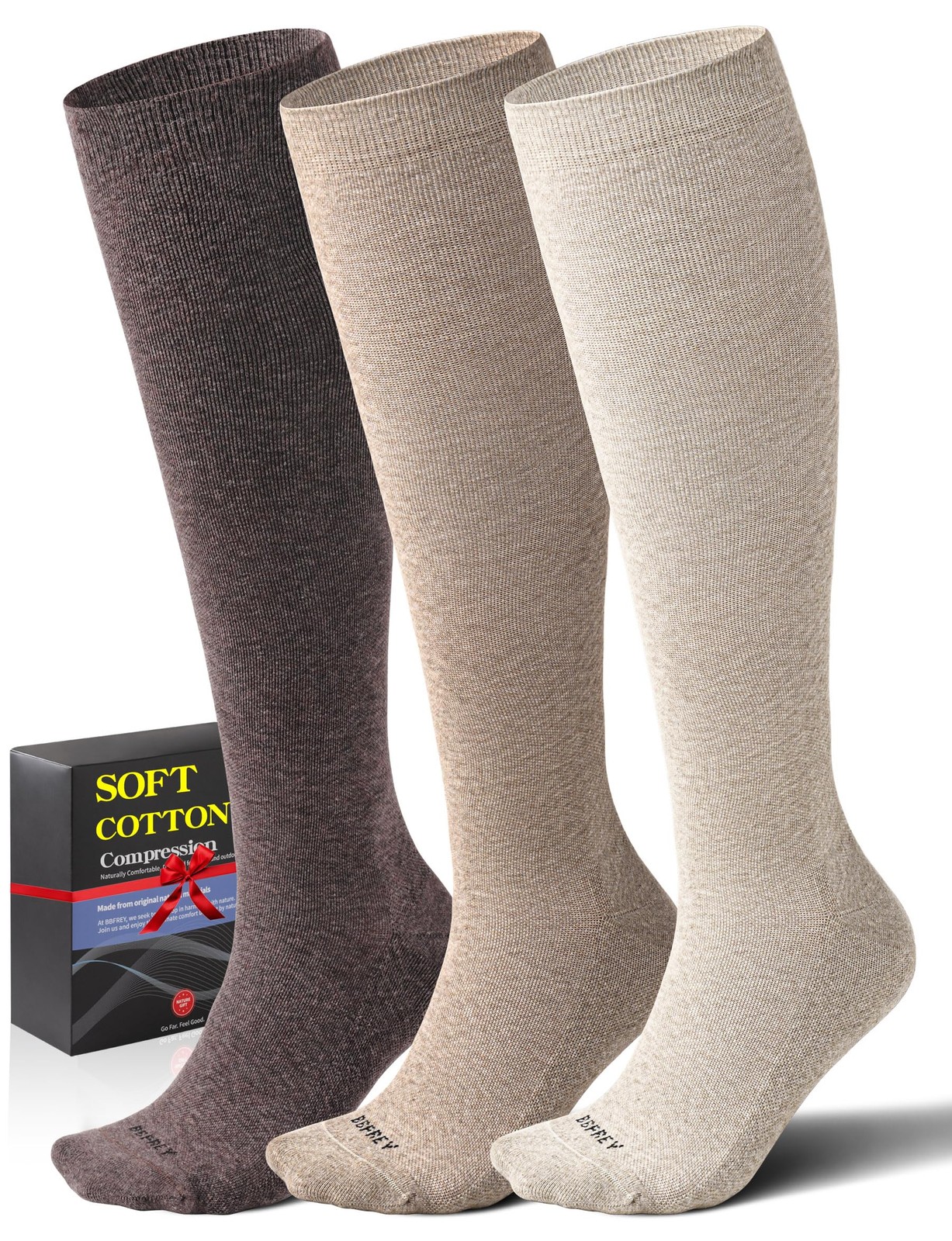 Soft Cotton Compression Socks for Women Medium-Large, 3 Pairs – Natural Land