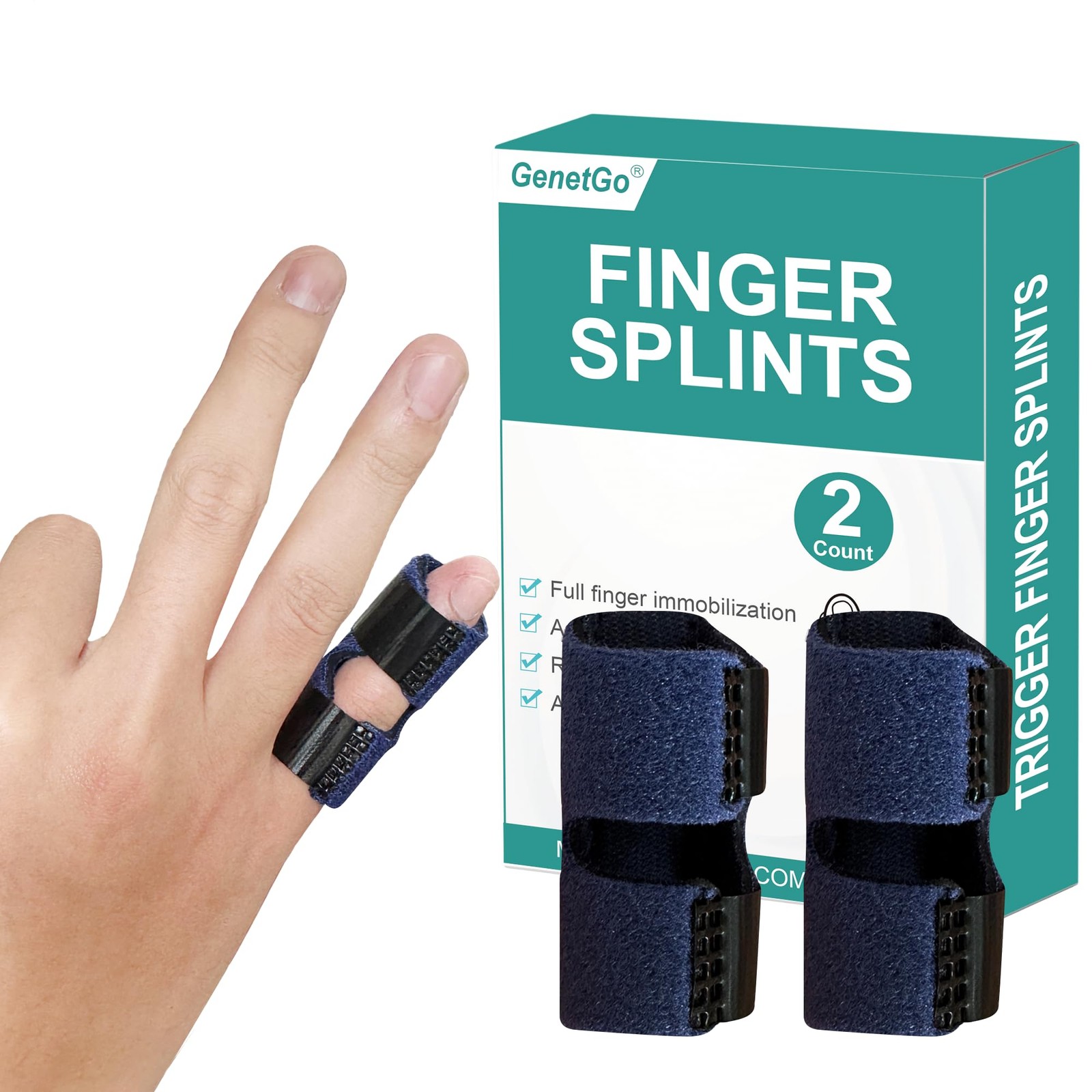 GenetGo Small Trigger Finger Splint – 2 Pack Pinkie (Pack of 2), Blue