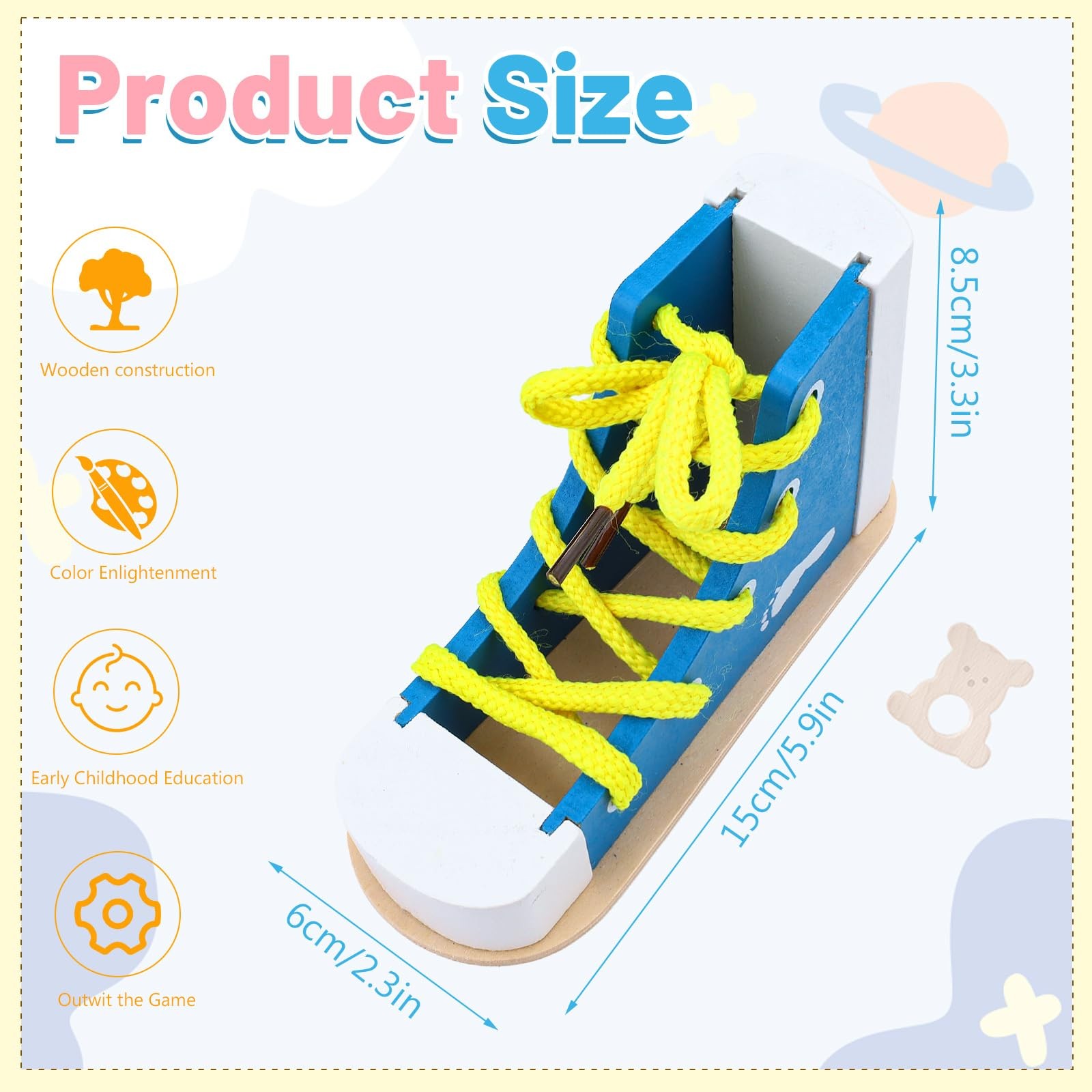 2 Pack Wooden Shoe Tying Practice Kit with Blue and Pink Laces, Instructional…