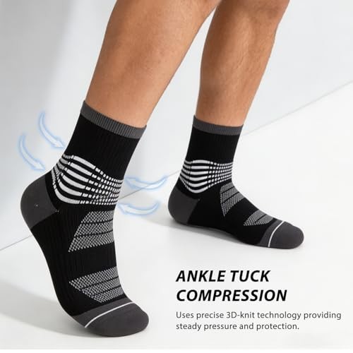 Crew Compression Socks for Women Men with Ankle Arch Large 3pc-black Grey