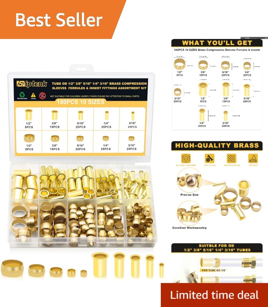 Durable 180PC Brass Compression Sleeves and Inserts – Ideal for Various Tubing