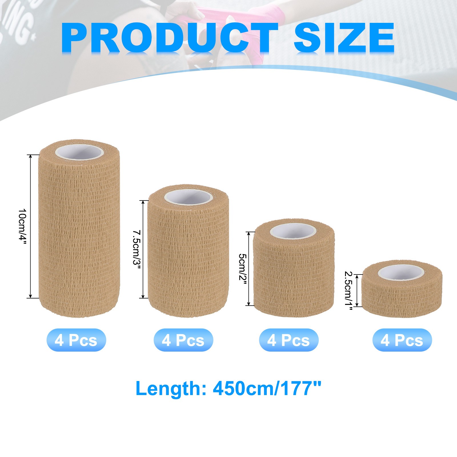 1″/2″/3″/4″ 16 Pcs 5 Yard Self Adhesive Bandage Wrap Self Tape Light Skin