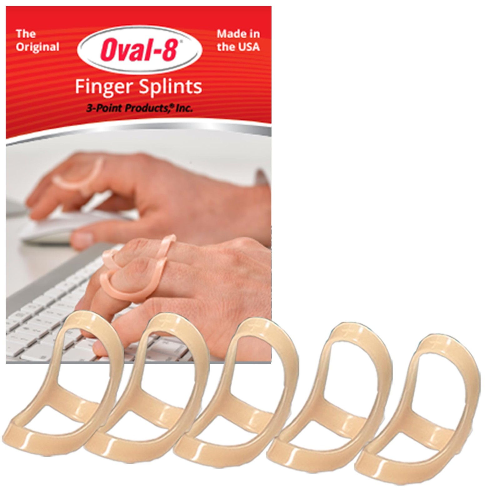 3-Point Products Oval-8 Finger Splint Size 12 Pack of 5 Beige Arthritis