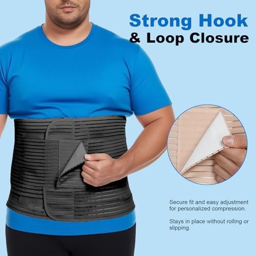 Abdominal Binder, 12-Inch Wide Elastic Belly Wrap for Plus Size X-Large Black