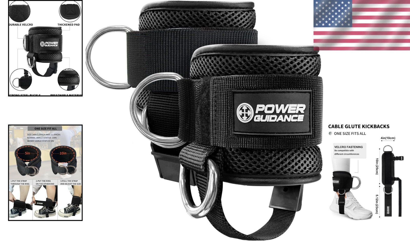 Black Neoprene Ankle Straps for Cable Machine, 1 Pair