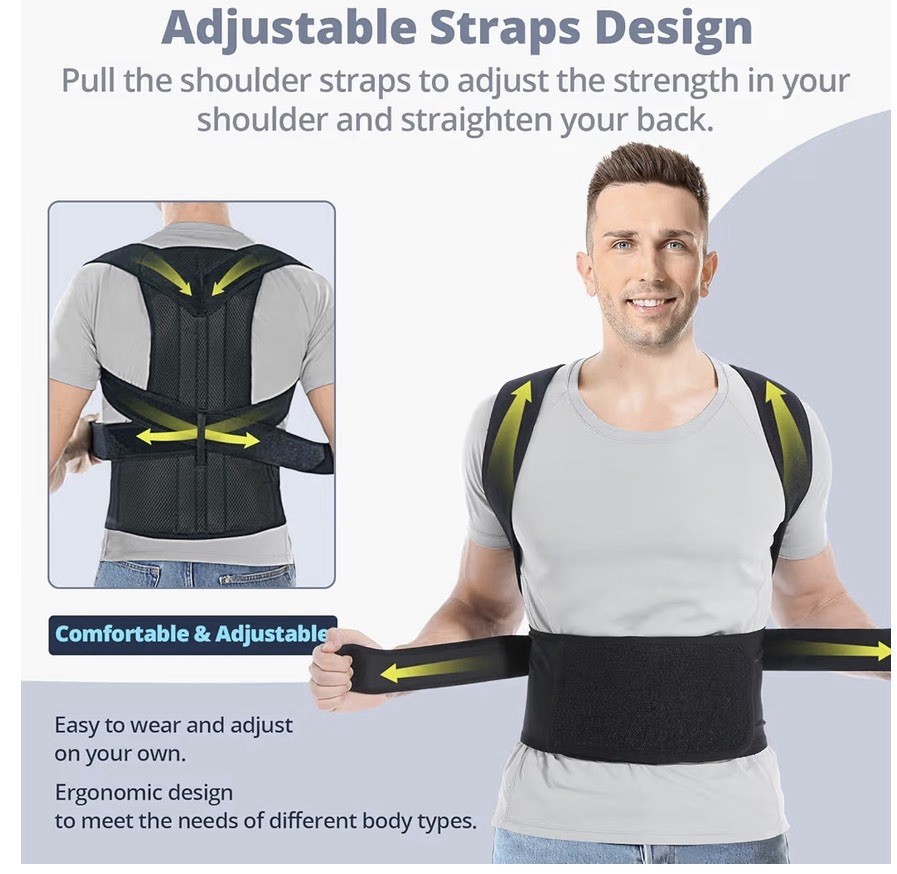 Fitsupport Adjustable Posture Corrector Back & Shoulder Brace, Black XXL