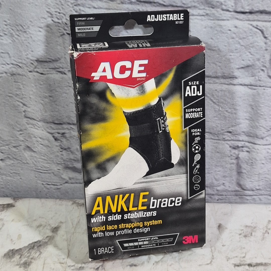 ACE Brand Ankle Support with Side Stabilizers Adjustable Black 1 Brace Open Box