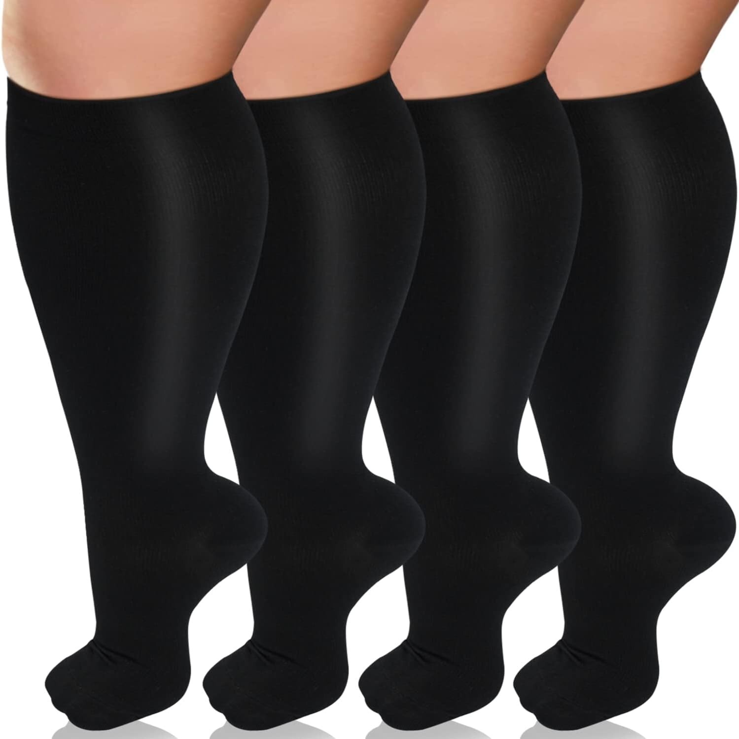 Diu Life Plus Size Compression Socks for Women & Men 20-30 mmhg Size L/XL 4 PAIR