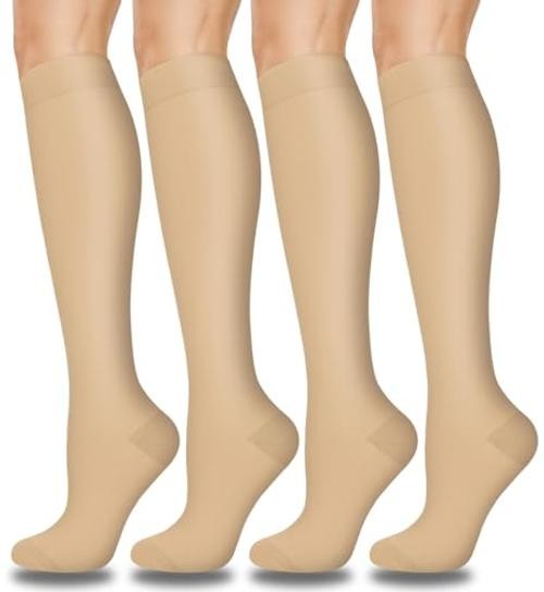 Compression Socks for Women & Men 4 Pairs, Best Large-X-Large C02-beige