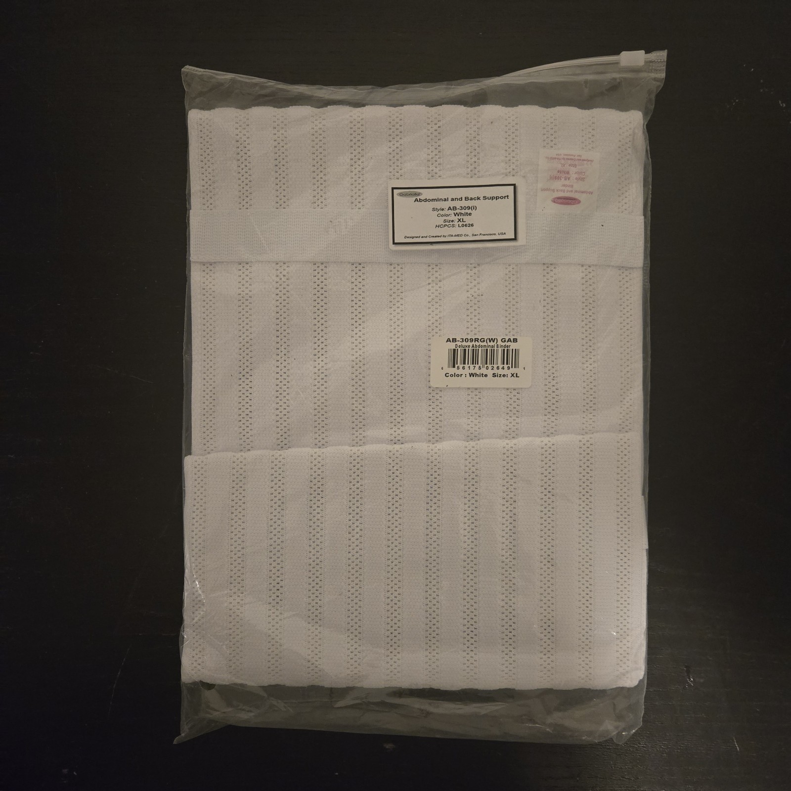 Gabrialla Abdominal & Back Support Binder White Extra Large XL (AB-309)