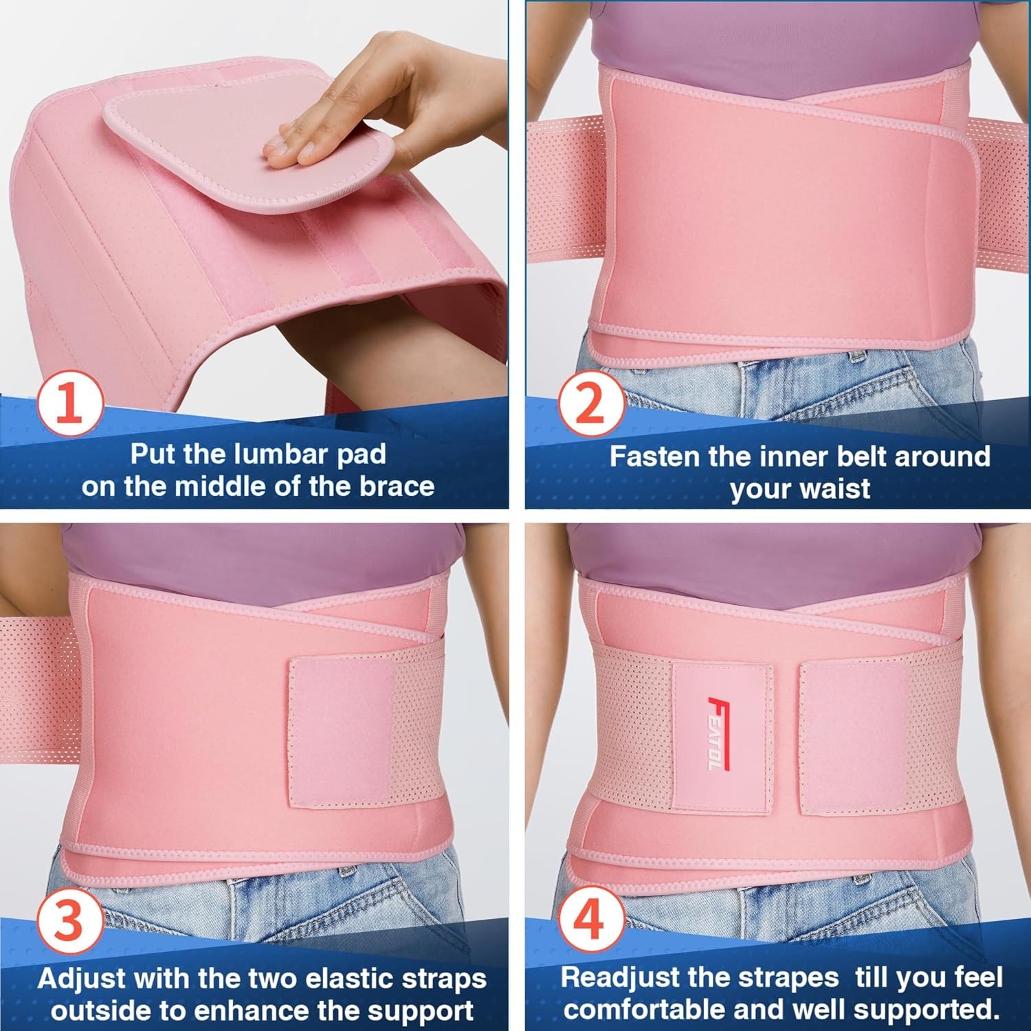 Stylish Pink Back Support Belt for Women & Men, 2XL
