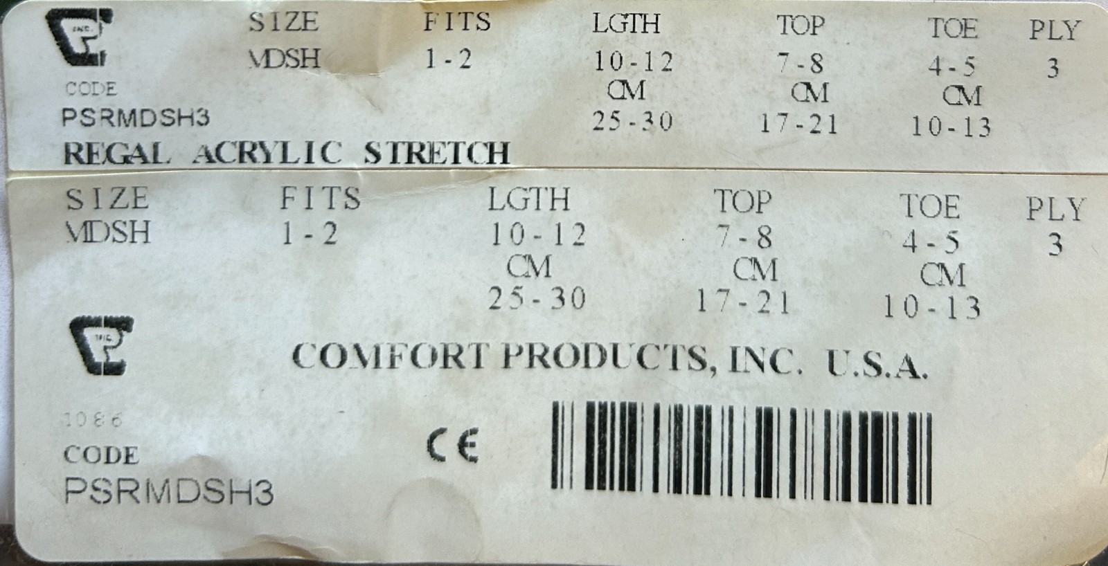 2 Regal Acrylic Stretch Prosthetic Socks W/hole 3 Ply Sz 1-2 Length 10-12 Yellow
