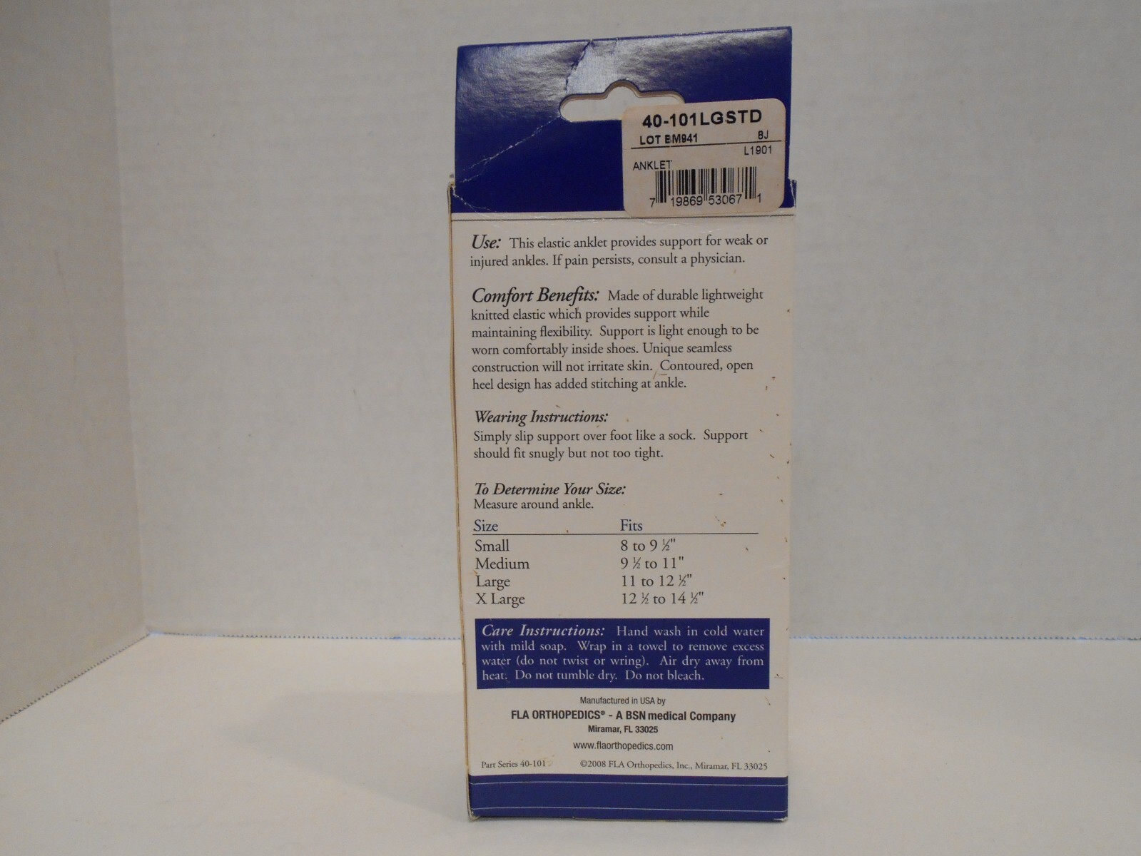 FLA ORTHOPEDICS Ankle Support Elastic Pullover -Size L – USA