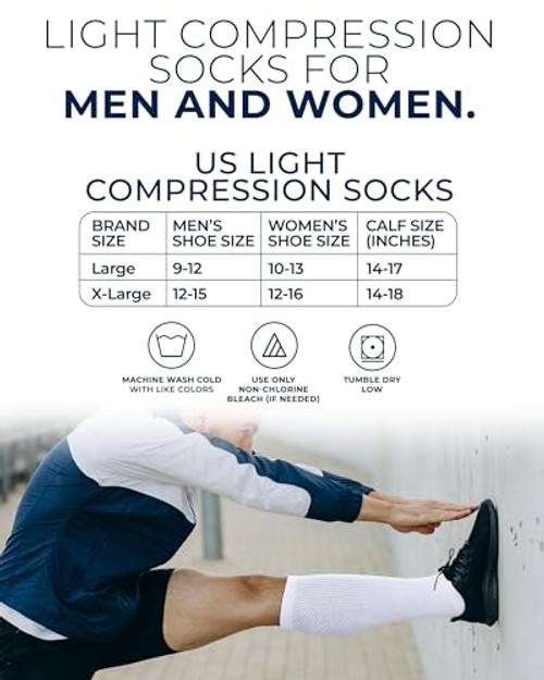 Light Compression Socks for Men & Women – 3 Pairs | 8 X-Large White – 3 Pairs