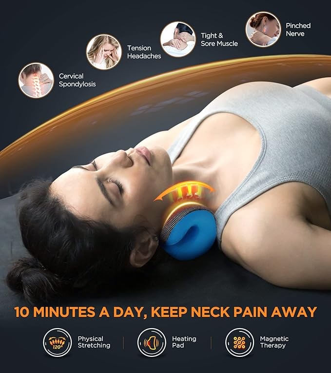 FARMEDIO Famedio 3s Heated Neck Stretcher for Pain Relief, Magnetic – Blue