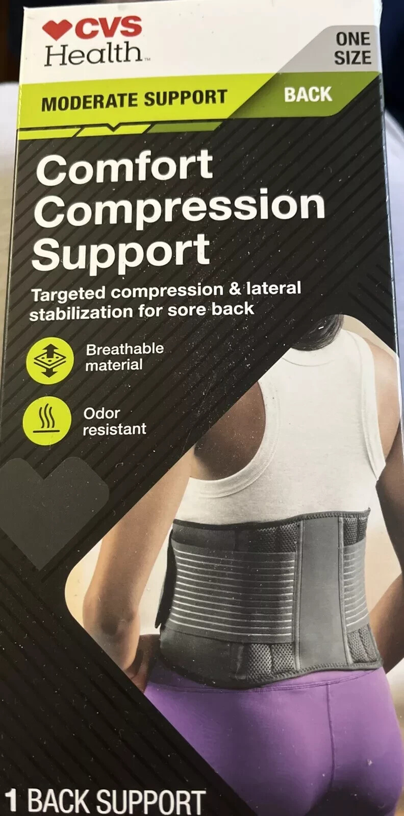 CVS HEALTH BACK COMFORT COMPRESSION SUPPORT MODERATE SUPPORT ONE SIZE