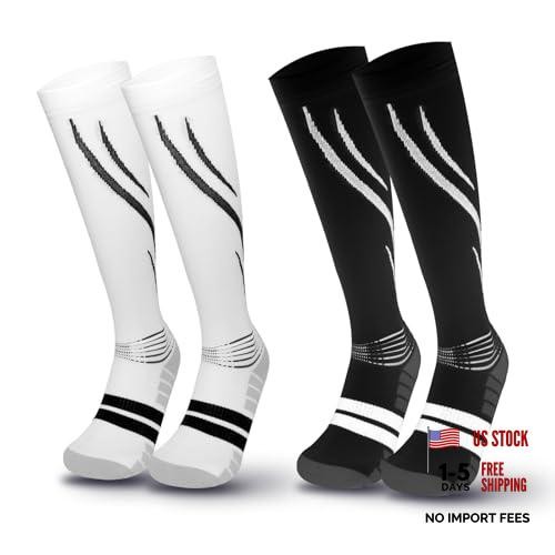 Compression Socks for Men & Women, Light Support Athletic 5-8.5 Black + White