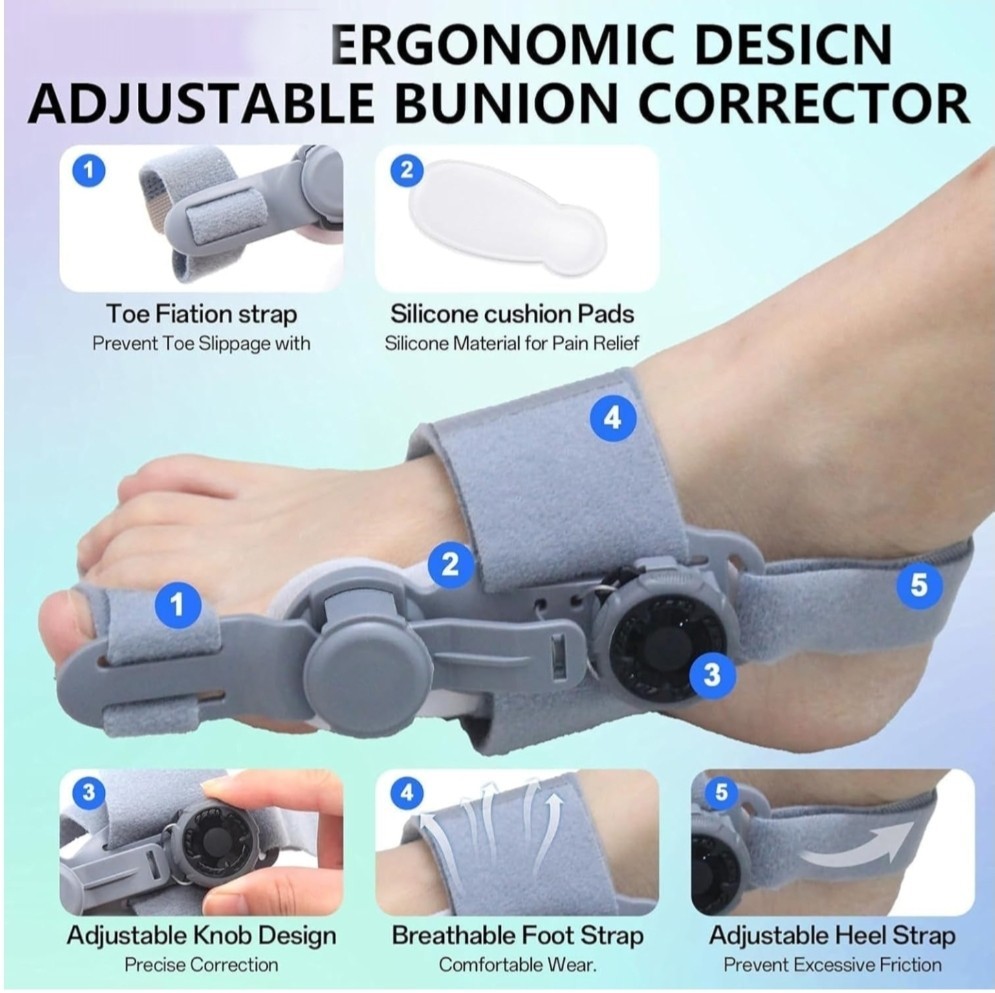 Adjustable Bunion Corrector Toe Alignment Splint Brace Foot Gray 1pc