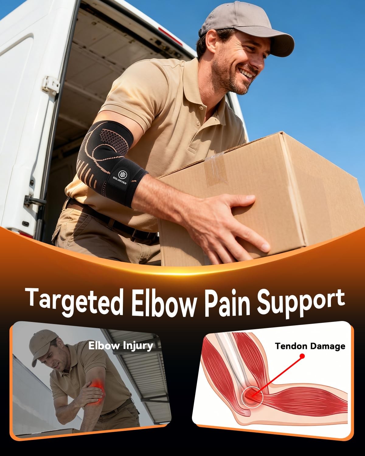 Copper Elbow Compression Sleeve with Adjustable Strap [Medical-Grade ＆ Target…
