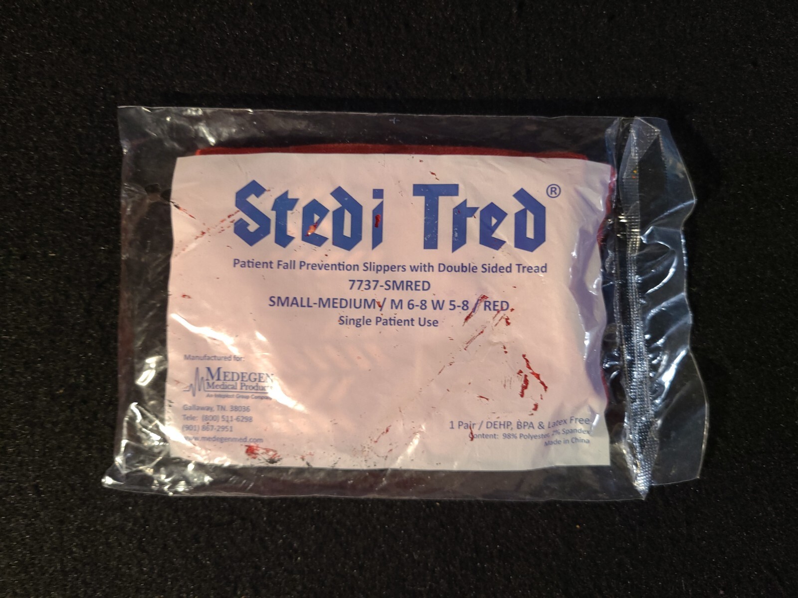 Small-Medium Stedi Tred Fall Socks Red Fall Prevention 1 Pair Latex Free New