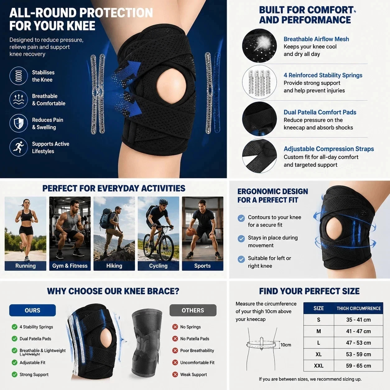Bareform Knee Brace for Meniscus Support – Adjustable, Patella Stabilizer, Pain