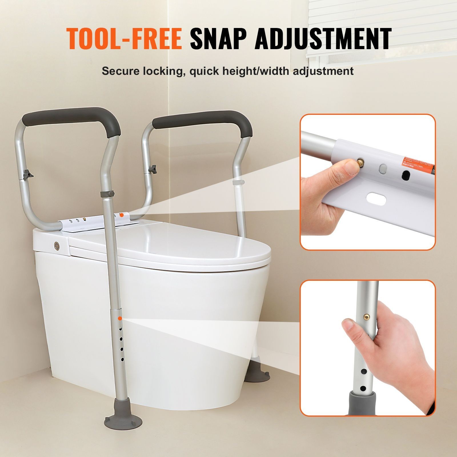 Toilet Safety Rail, Bathroom Toilet Seat Frame, Adjustable Width & Height Fit