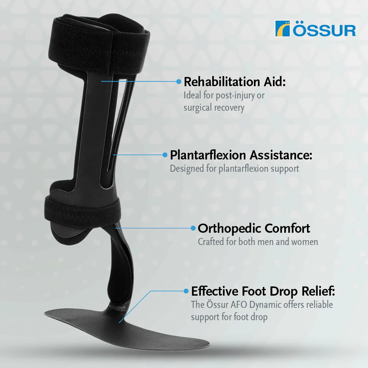 Ossur AFO Dynamic Lightweight Anatomical Shape for Optimal Comfort & Support