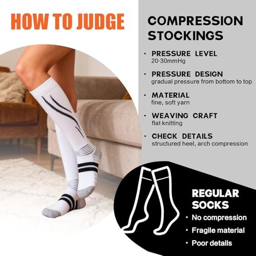 Compression Socks for Men & Women, Light Support Athletic 5-8.5 Black + White