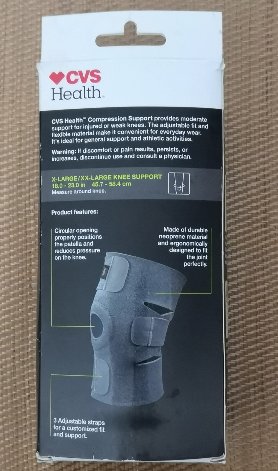 CVS Health Compression Knee Support Breathable Material Size XL/XXL