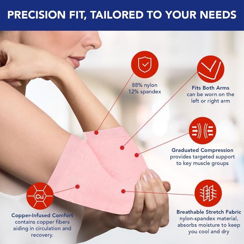 Doctor Developed Ladies Pink Elbow Compression Sleeve for Women and Handbook-…