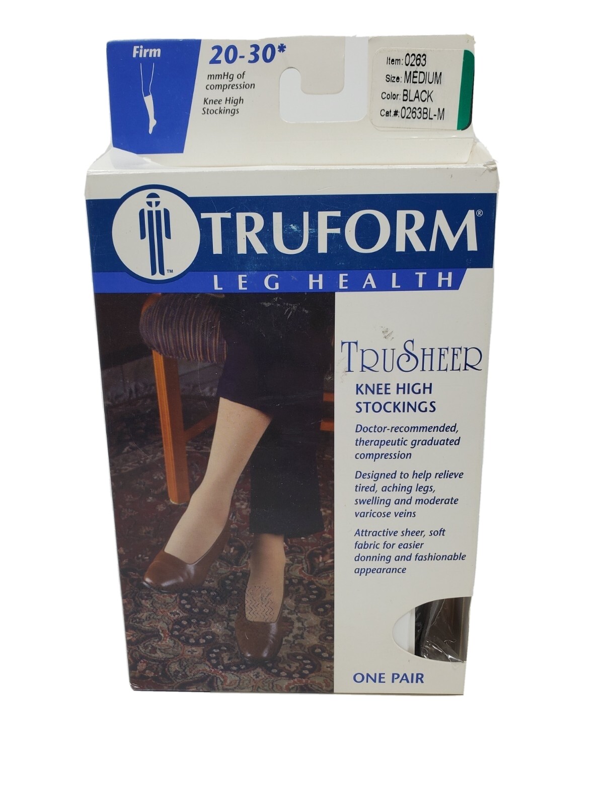 TruForm TruSheer Knee High Stockings Size: Medium Black #0263BL-M 20-30mmHg